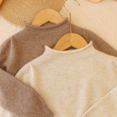 自制100儿童纯山羊绒打底衫女童内搭款毛衣宝宝婴儿针织衫本色绒