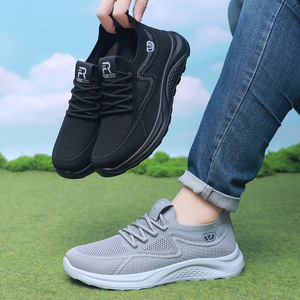 男鞋夏季透气飞织网面休闲运动鞋轻便软底防滑老北京布鞋男健步鞋