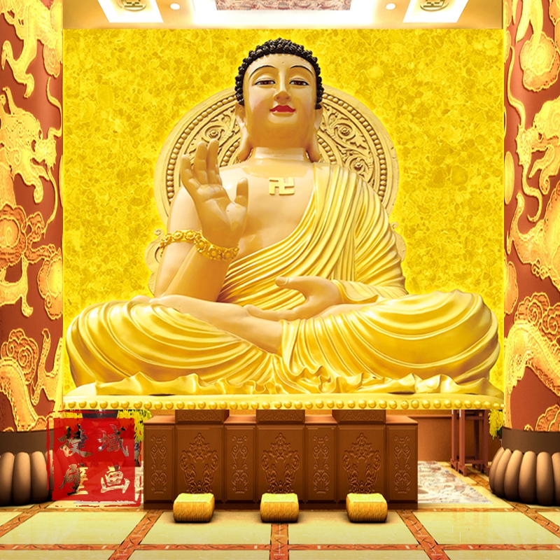 释迦牟尼墙纸无缝大型壁画唐卡佛像佛教文化酒店背景寺庙佛堂壁纸
