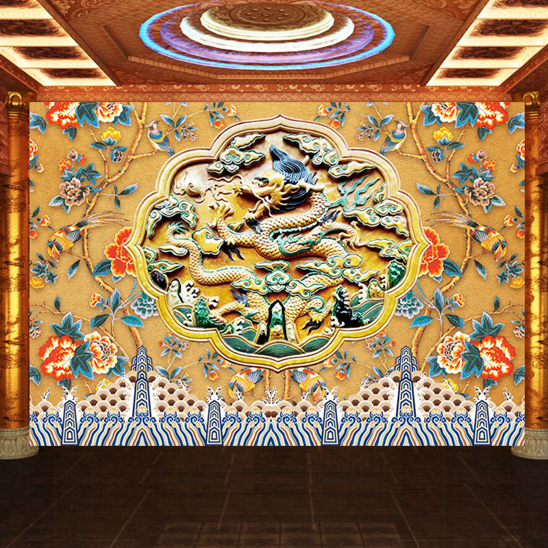 中式仿古屏风壁纸故宫红古代皇宫宫廷建筑古典剧本杀墙纸国潮壁画