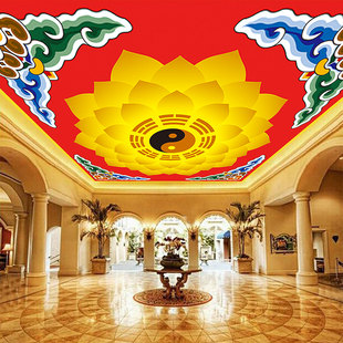 金色莲花吊顶墙纸八卦图天花板祥云堂口壁画横梁彩绘道堂仙堂壁纸