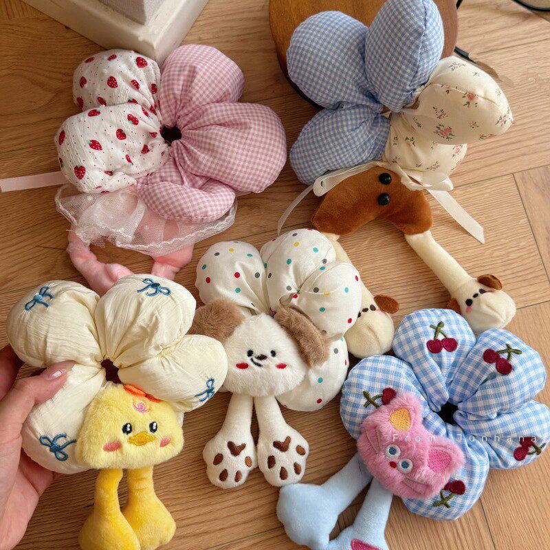 可爱毛绒小动物海绵花朵大肠发圈女甜美丸子头绳耐用发绳头花发饰