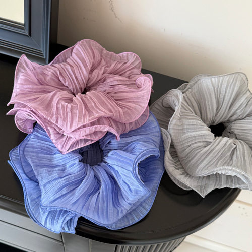 温柔褶皱木耳边大肠发圈高级感网纱氛围感头绳女简约韩系气质发绳