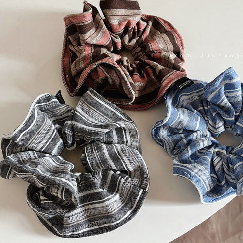 复古褪色感条纹大肠圈木耳边发圈日常百搭发饰头绳头花发饰