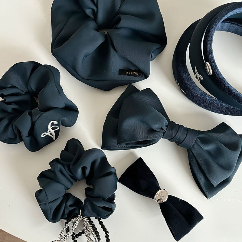 普鲁士蓝发夹气质蝴蝶结发卡日常百搭鸭嘴夹发箍大肠发圈刘海夹发