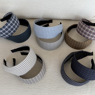 复古蓝格子系列宽边发箍时尚百搭显脸小头箍发卡高智少女发饰
