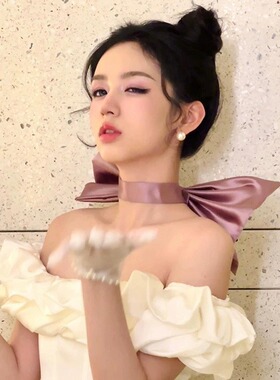 梦中情猫~蝴蝶结紫色choker绑带项链颈链超大周也同款饰品头饰