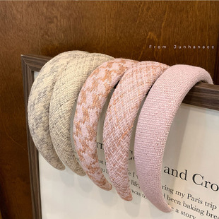 甜美粉色格纹编织发箍高颅顶高级感宽边发卡头箍头饰新款发饰