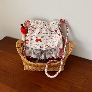 帆布包可爱斜挎包红色单肩包女包轻便洛丽塔百搭小众小包Lolita包