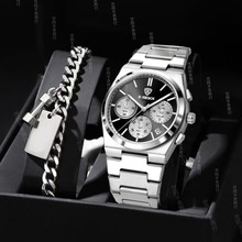 瑞士手表男款经典简约时尚全自动非机械钢带商务休闲石英六针日历