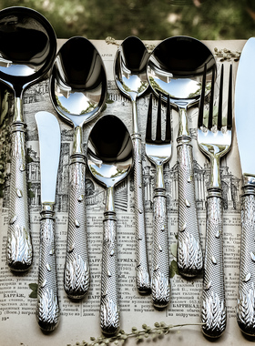 18/10不锈钢法式复古田园麦穗浮雕/麦田系列刀叉勺甜品勺叉套装