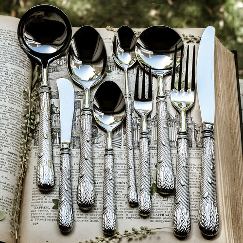 18/10不锈钢法式复古田园麦穗浮雕/麦田系列刀叉勺甜品勺叉套装