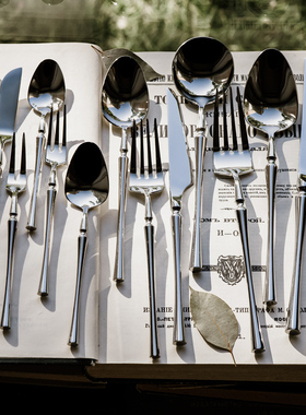 304不锈钢ins法式小蛮腰轻奢复古风vintage西餐叉勺甜品勺水果叉