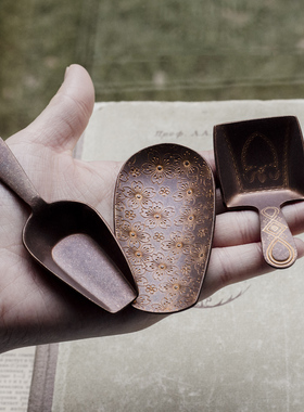 紫铜复古做旧/樱花茶铲/小茶匙取茶器mini取茶叶勺挖茶勺小茶铲