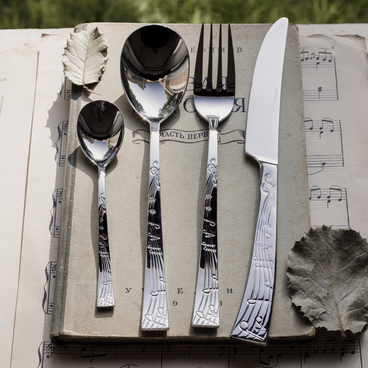 18-10不锈钢304复古ins音符刀叉勺4件套装小甜品勺意面叉主餐勺