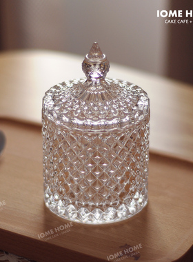 外贸原单ins唯美仿水晶玻璃浮雕收纳首饰棉签盒储物装饰罐摆拍