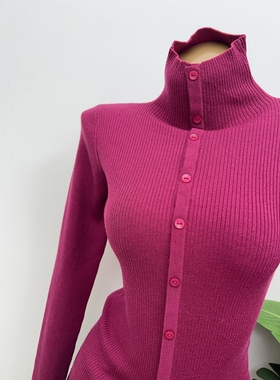 hao价美腻~洋气高领羊绒针织衫单排扣长袖纯色毛衣内搭上衣秋冬新