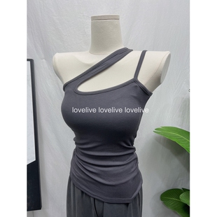 显身材背心短款 性感斜肩吊带修身 露背打底上衣女 凹造型Bi备 自留