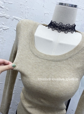 品质很NICE！版型好 性感U领露锁骨修身长袖T恤INS秋冬打底针织衫