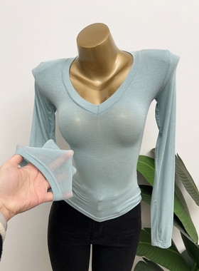 手感jue！颜色大爱~韩国ins秋冬打底性感微透薄款修身长袖T恤上衣