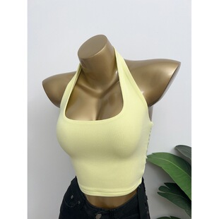 短款 性感百搭漏背挂脖背心女修身 2025夏装 内搭T恤上衣潮 自留