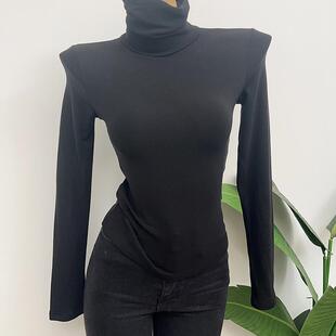 自留基础款 修身 高领打底衫 T恤韩版 上衣秋冬 女堆堆领纯色长袖 加绒