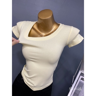 显身材短袖 舒适好穿薄款 打底上衣紧身t恤 色系好看 自留奶油色