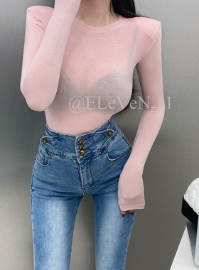 白菜价 推荐自留~特别的百搭 性感紧身显廋微透长袖薄款韩国T恤女