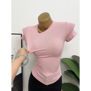 简约打底衫 T恤女薄款 紧身圆领微透显瘦短袖 性感INS上衣女 自留