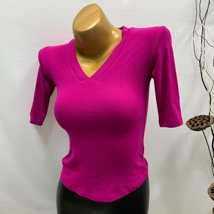 T恤2020夏新 性感紧身V领复古骚粉色短袖 韩国热销女装 赶紧到夏天