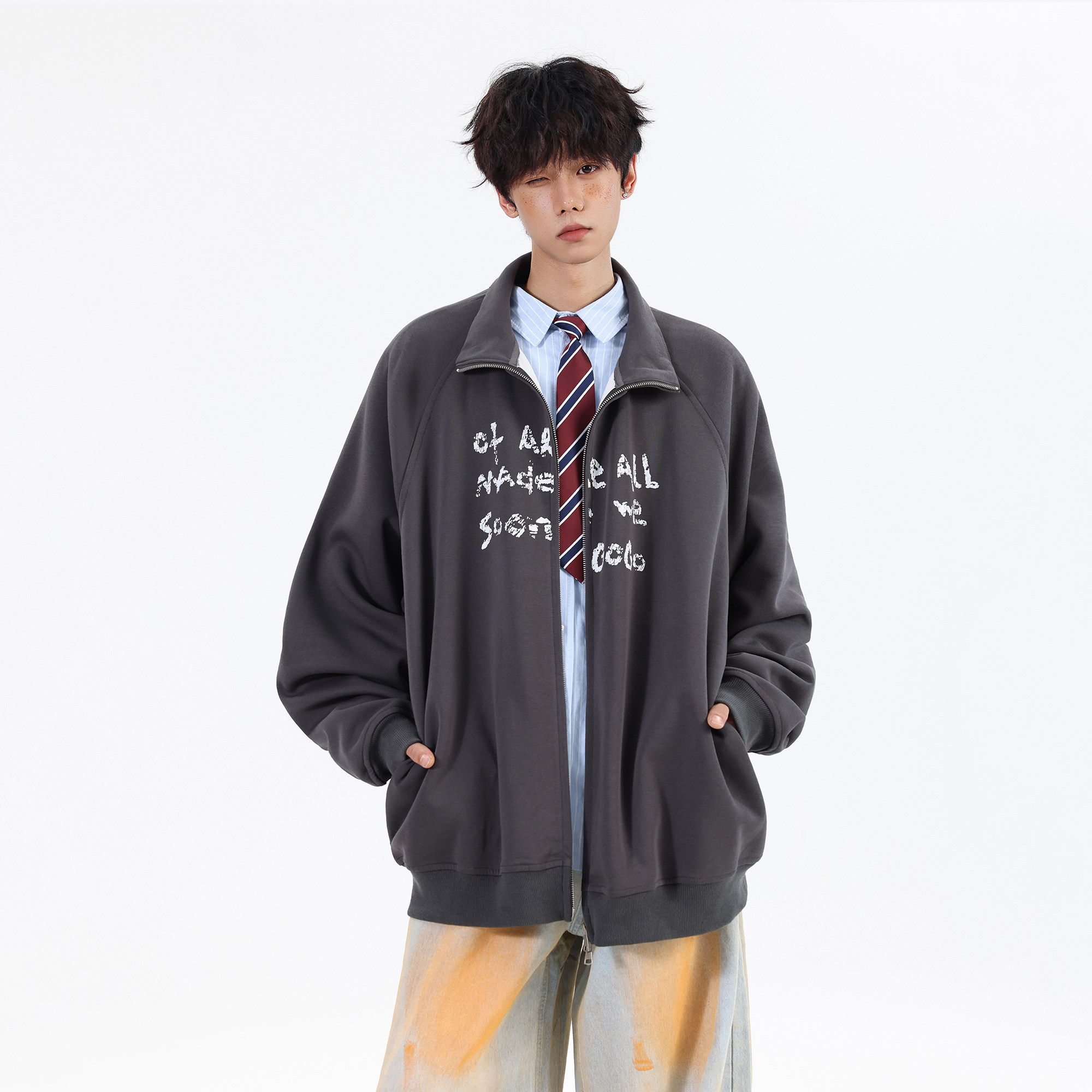 趋势26春装设计款开衫大码宽松美式卫衣外套JK102P68控98，女装短外套，电商A031