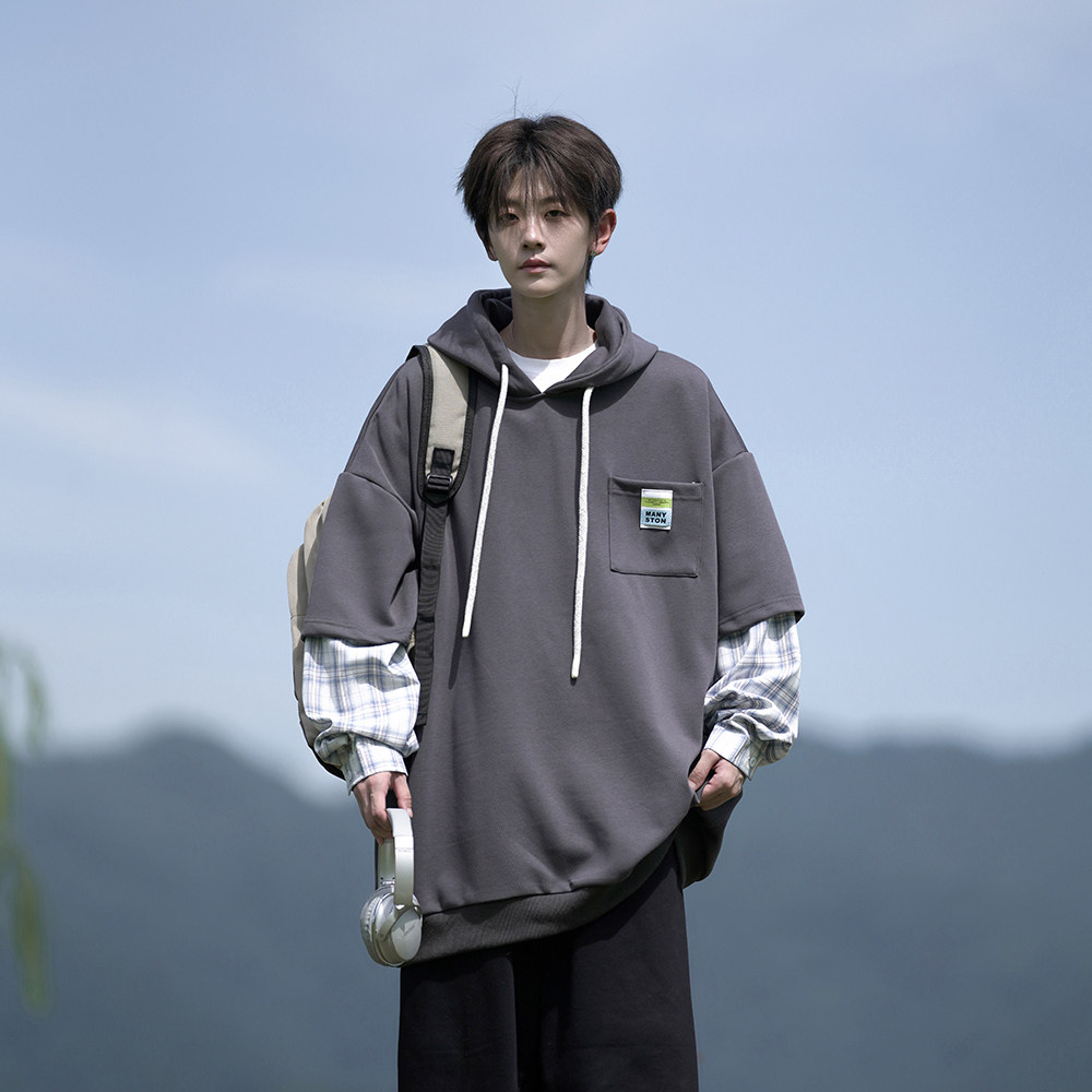 外景26春装设计款假两件连帽大码卫衣外套WY01P68控88,女装短外套,电商A031