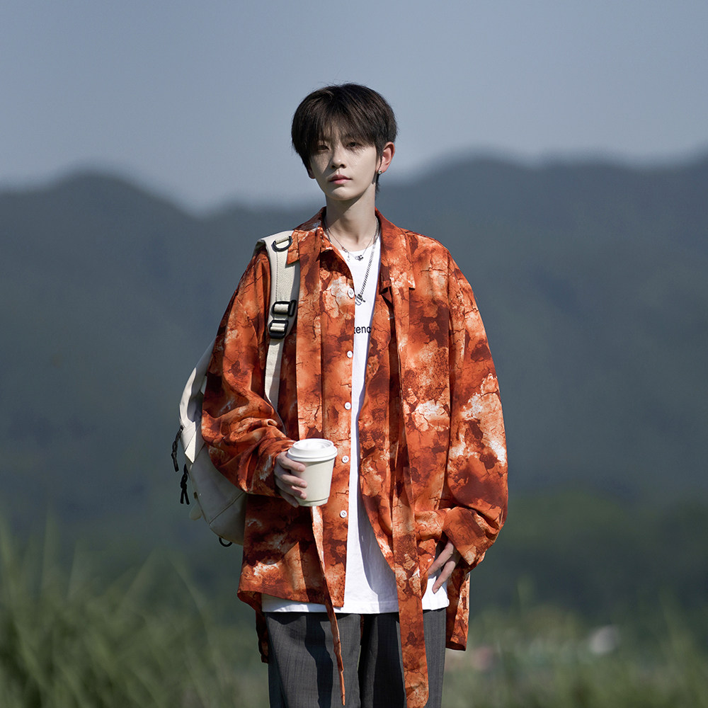 外景花衬衫2026春装新款宽松大码港风男士长袖衬衫CS05P48控68，男装衬衫，电商A031