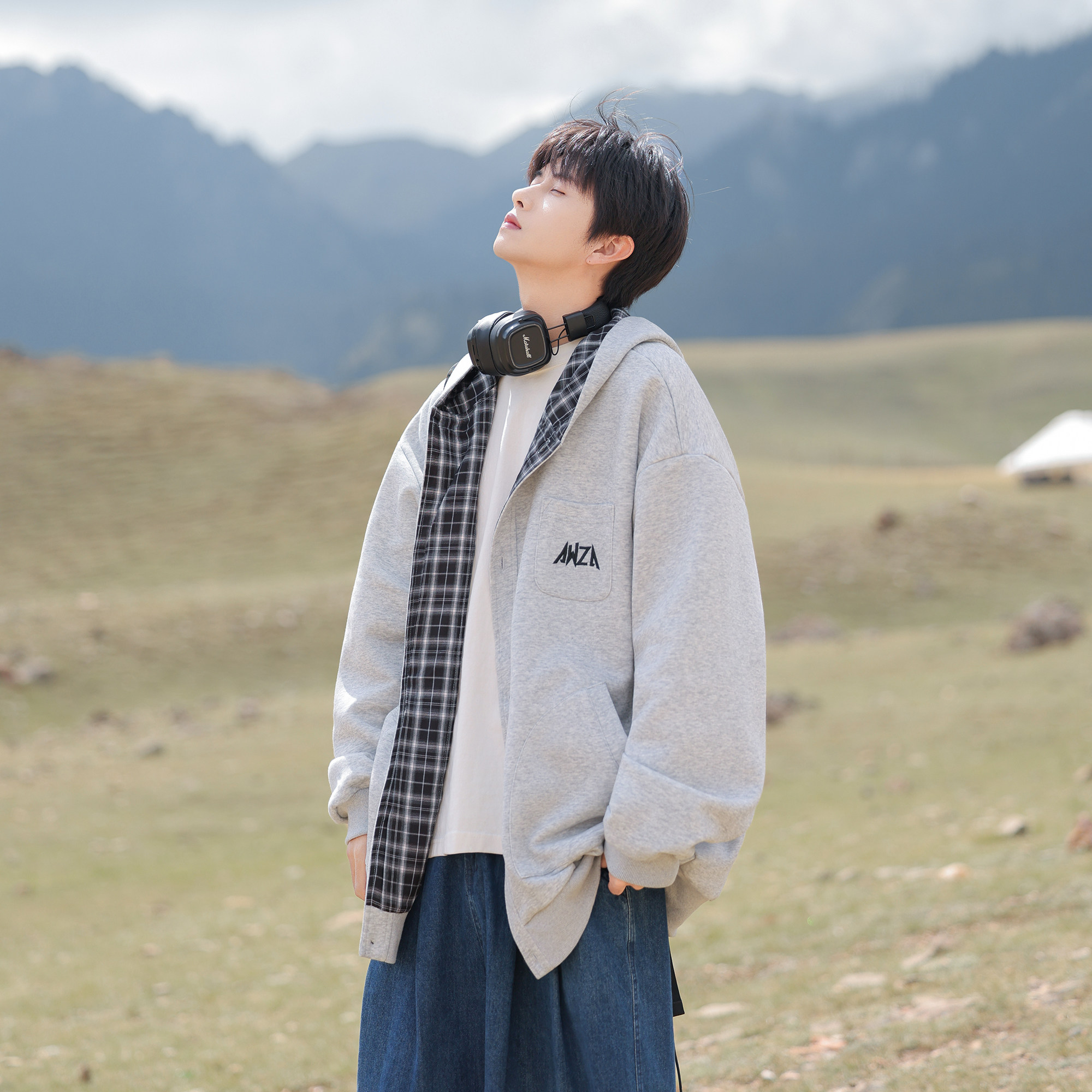 格拼卫衣 25秋装设计款开衫连帽大码美式卫衣外套  JK119 P68控98图片