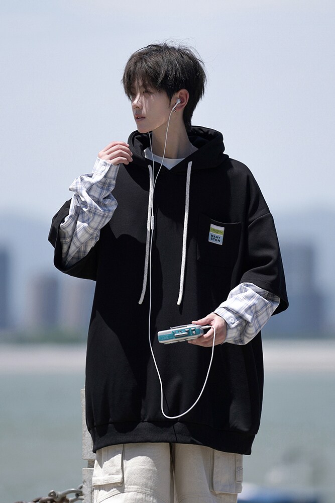 外景25秋装设计款假两件连帽大码卫衣外套WY01P68控88,女装短外套,电商A031