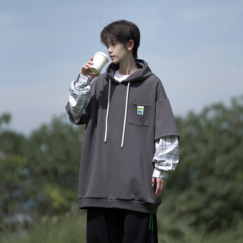 外景25秋装设计款假两件连帽大码卫衣外套WY01P68控88，女装短外套，电商A031