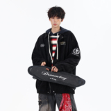 新疆绒2025秋装新款大码宽松刺绣棒球服夹克外套WY120P88控138，男装夹克，电商A031