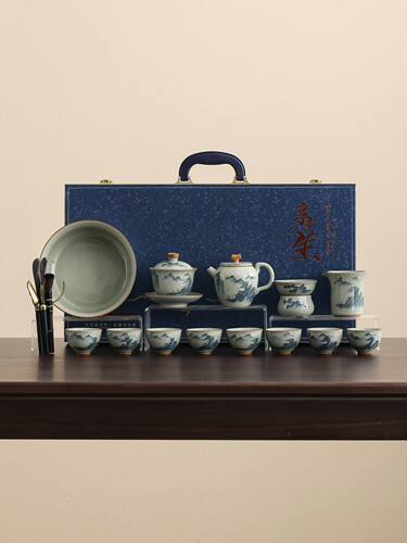 手绘哥窑茶具套装泡茶专用功夫茶壶盖精品茶杯茶道轻奢高档礼盒装