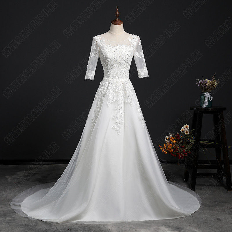 婚纱礼服女2019新款森系新娘结婚简约赫本一字肩长袖拖尾显瘦齐地|msdalam kategori Butik wanita / wanita, perkahwinan/Cheongsam/pakaian, perkahwinan - dari Buy2taobao.com untuk memberikan perkhidmatan ejen Taobao profesional membeli