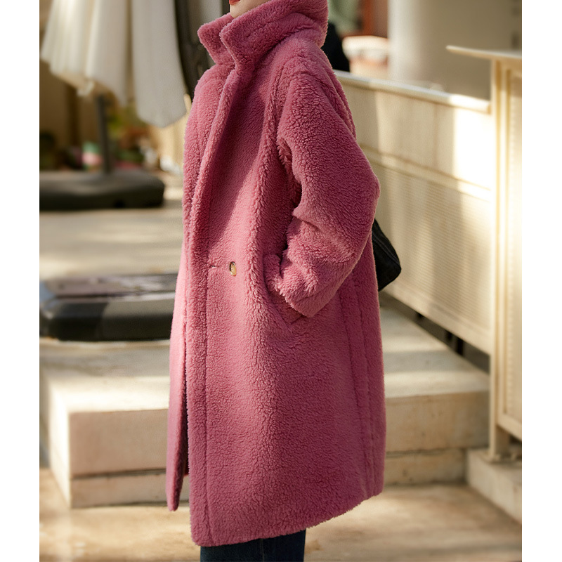 重磅皮毛一体 羊毛+骆驼绒泰迪颗粒大衣外套海宁皮草高端女装