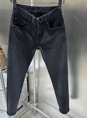 加绒加厚 定制面料 多次手工水洗锁色工艺 修身小脚黑色牛仔裤男