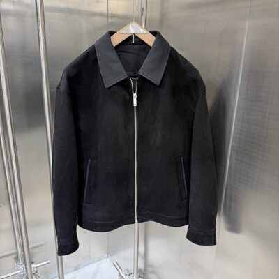 翻领夹克外套男秋冬新款美式复古麂皮绒拼接休闲百搭上衣