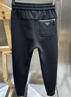 客供定制聚酯纤维莫代尔棉面料超舒服 束脚修身黑色运动裤男裤