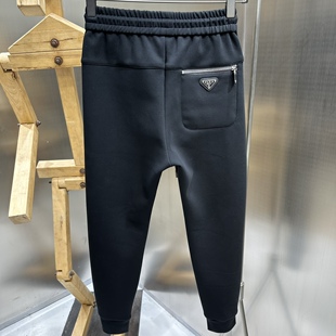 客供定制聚酯纤维莫代尔棉面料超舒服 束脚修身黑色运动裤男裤