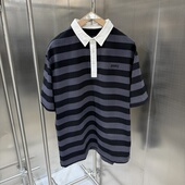 新款 休闲衫 条纹短袖 2026夏季 Polo衫 男宽松大码 痞帅半袖 体恤潮