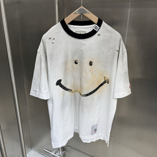 T恤 休闲圆领短袖 笑脸 高端货定制面料水洗做旧工艺多口袋设计男士