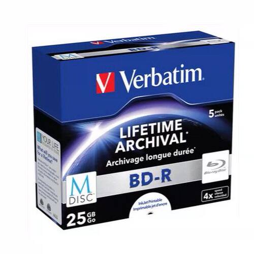包邮威宝M-Disc千年光盘25G单片盒装蓝光BD-R可打印光盘5片盒装