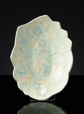 日本陶艺家大川和宏手作：蓝色圈纹餐盘花盘（现货）