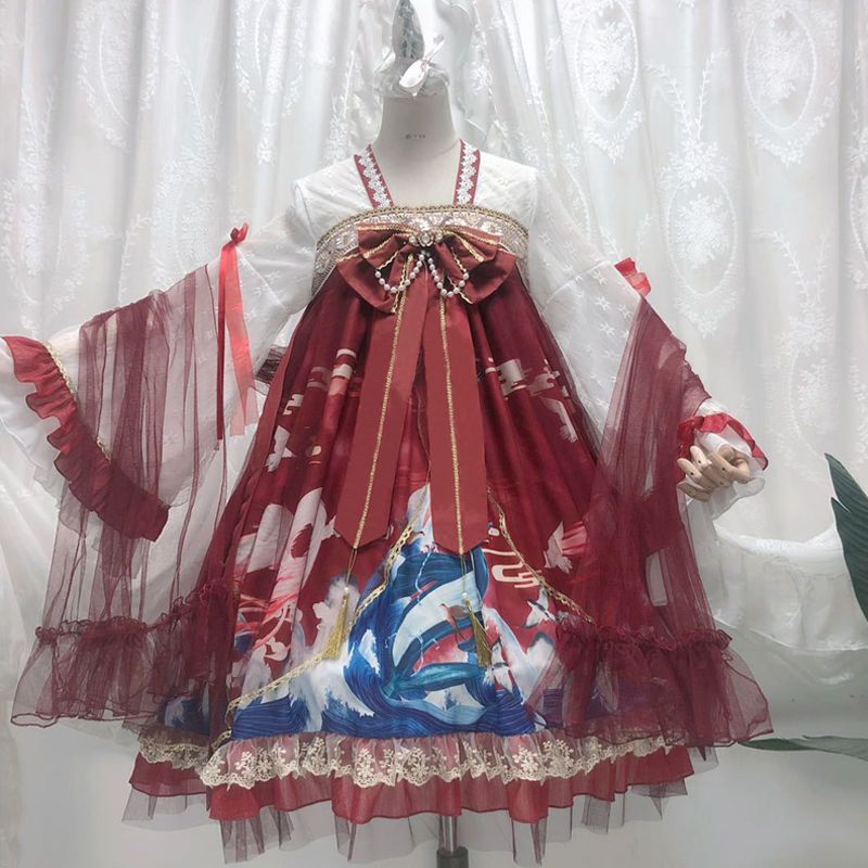 {现货}~原创设计Lolita山海经中华风汉元素长袖OP连衣裙女