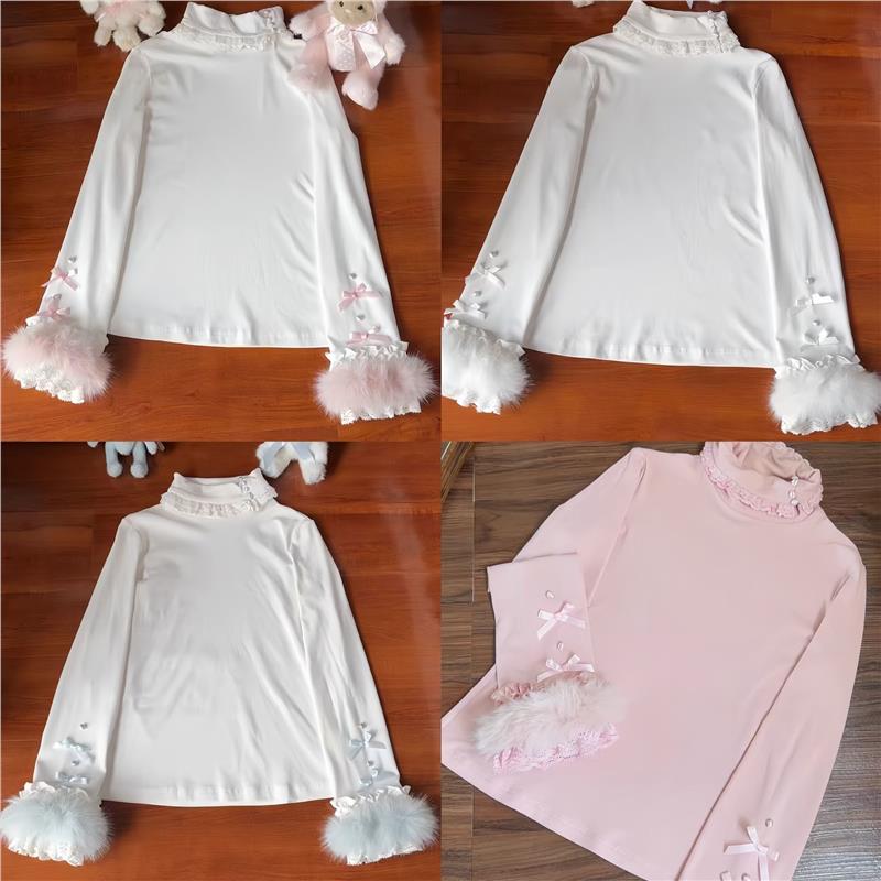 常规款洛丽塔奶油甜心打底衫高领长袖秋冬内搭百搭气质显瘦上衣女